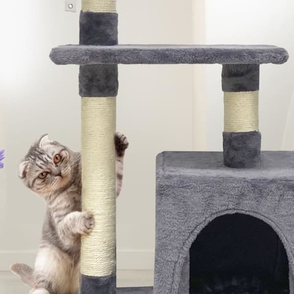 POPPY Cat Tree 50 x 30 x 80 cm - 2 Platforms, 1 Hideaway, Scratching Posts - Grey - ALC07