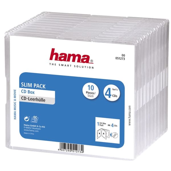 Hama CD Cases Slim-Pack 4 per 10 Transparent Universal