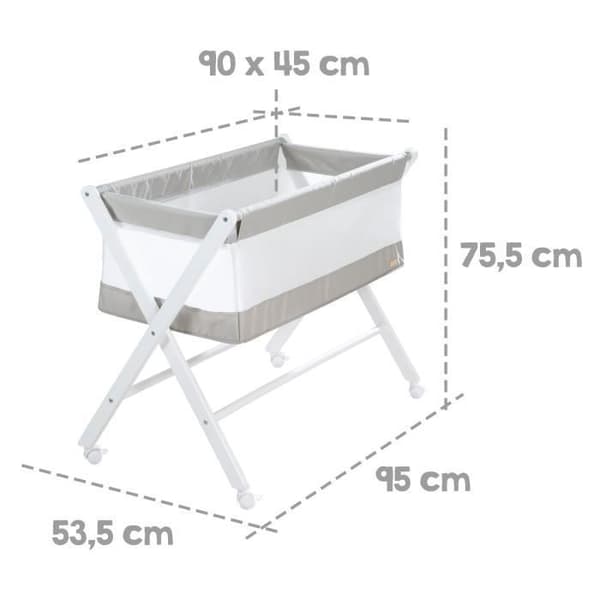 Folding Co-Sleeping Crib - ROBA - Canvas and Mesh - 90 x 45 cm - Grey/ White