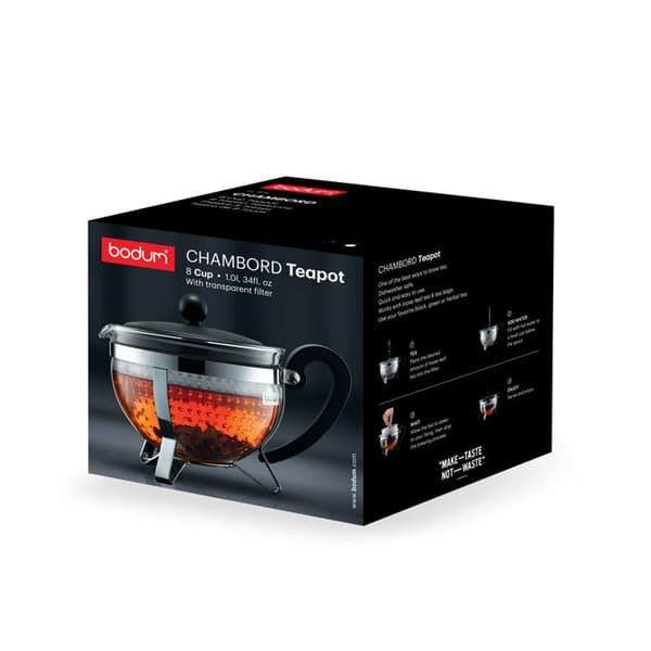BODUM Teapot - Chambord - Plastic Strainer - 1 Liter - Black