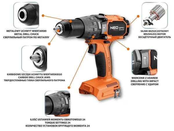 NEO tools Brushless Drill/Driver 100Nm Impact 18V 04-616