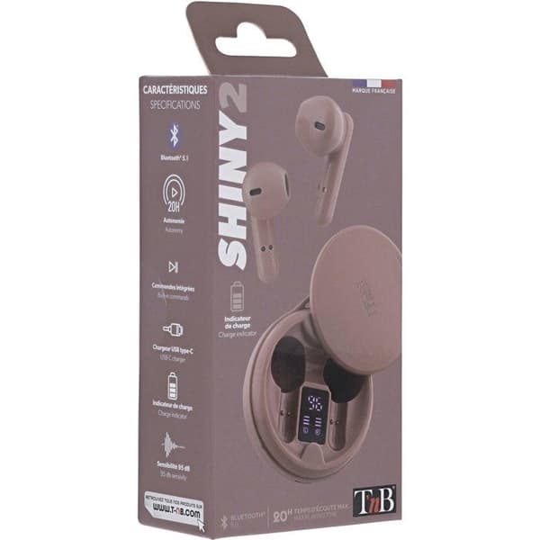T'nb Shiny 2 TWS Wireless Earbuds - Charging Case - Bluetooth - 20-Hour Battery - Pink