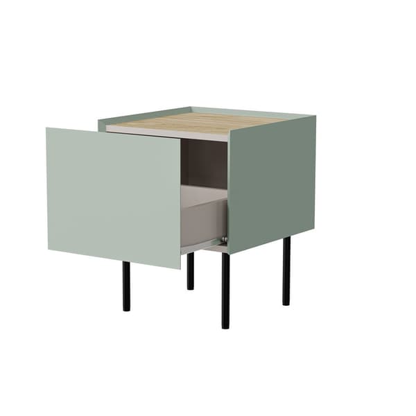 Cama Bedside Table 2 pcs. FELLINI 40x41x60 Olive + Oiled Oak Top