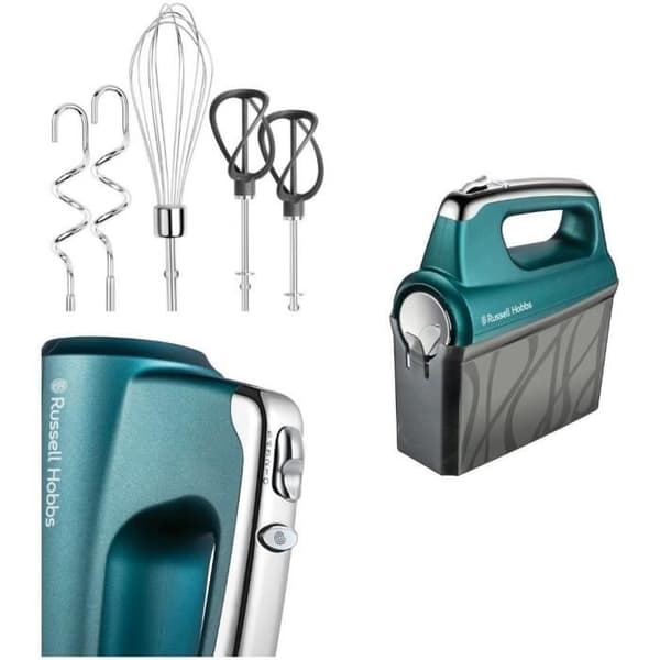 Russell Hobbs Swirl Mixer - 5 Speeds - Turbo Function - Dough Hook - Whisks - Turquoise