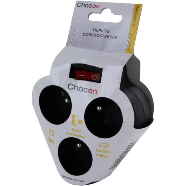 CHACON Domino - 3x16A Power Strip - Triangle with Switch - Black