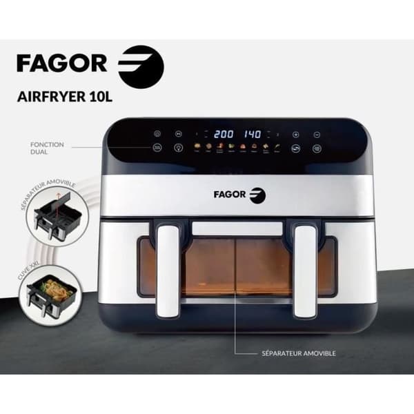 FAGOR Airfryer FGF10 - 10 L Capacity - 2400W - Dual Cooking - 8 Programs