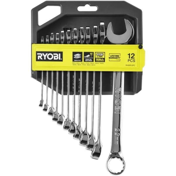 RYOBI 12-Piece Wrench Set 8-22 mm - 15° Return Angle - Compatible with Ryobi LINK