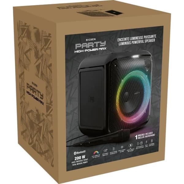BIGBEN PARTYBTHPMAX - Wireless Speaker - 200W - Bluetooth 5.3 - USB, SD, Aux-In - Microphone for Karaoke