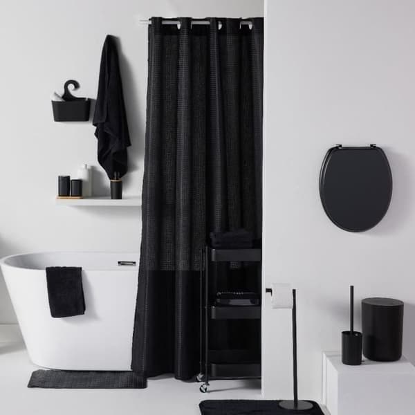 Waffle Shower Curtain 180 x 200 cm - Black Polyester - 12 Hooks - UTILITY