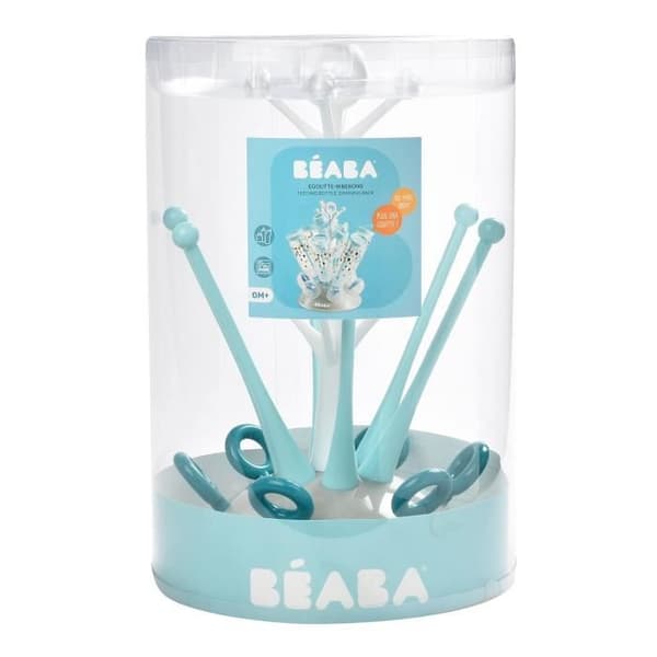 BEABA Tree-Shaped Bottle Drying Rack - Large Capacity for 6 Bottles - Removable Water Collection Tray - Blue