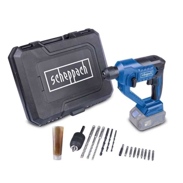 SCHEPPACH C-RHD130-X Cordless Rotary Hammer Drill - 1.3J 6000 bpm + Drill Bits, Accessories, Carrying Case