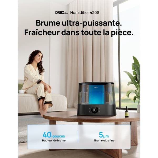 DREO Humidifier - 420S - 4 L Tank - 30h Runtime - Quiet 28dB