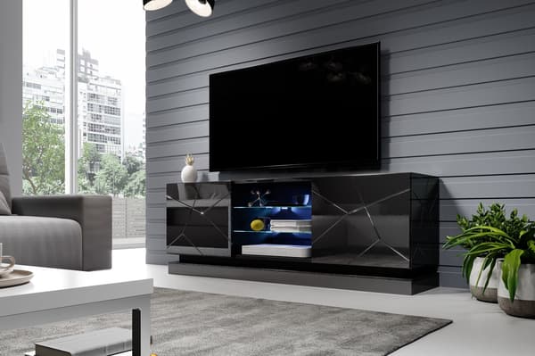 Cama TV Cabinet QIU 160 MDF Black Gloss/Black Gloss