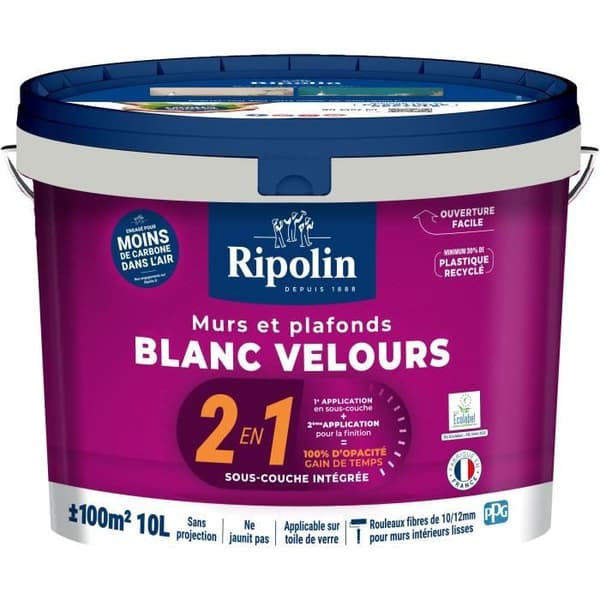 Ripolin Primer Paint - 2-in-1 Wall & Ceiling - Velvet White - 10 L