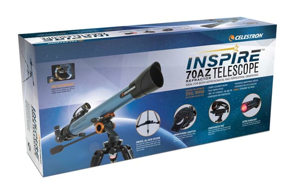 Celestron Inspire 70AZ Refractor Telescope 35x Black Blue