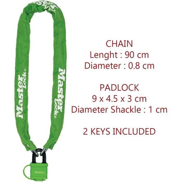 MASTER LOCK Bicycle Chain Lock, 90 cm, 6 mm Diameter, Keyed Lock