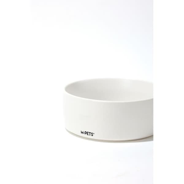 Mpets OPERA Ceramic Bowls with Bamboo Stand - 2 x 350 ml - White