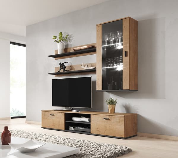 Cama Wall-Hung Display Cabinet SOHO Lefkas Oak/Black