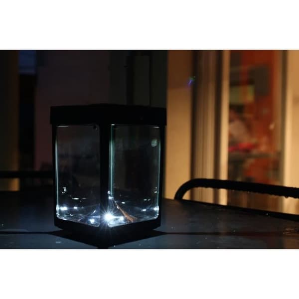 Mini Solar Candle Holder - Glass Sides - Black - Table Lamp