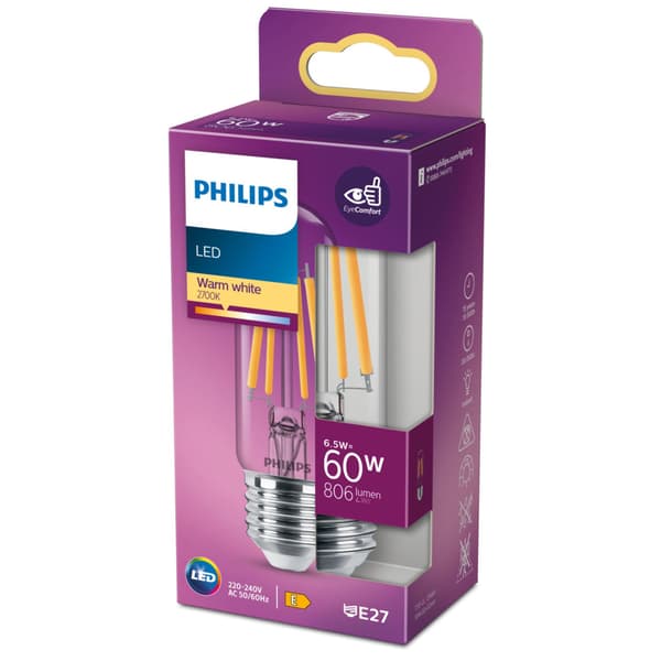 Philips LED Classic 60W T30 E27 Warm White Clear SRT4