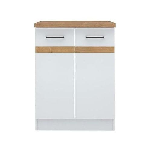 JUNONA 60 cm Kitchen Base Cabinet - 2 Doors - Worktop - Glossy White