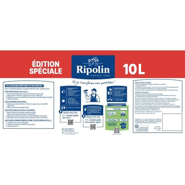 RIPOLIN Wall and Ceiling Paint - White - Matte - 10 L - Special Two-Coat Edition