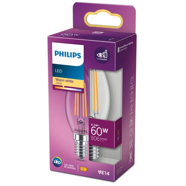 Philips LED Classic 60W E14 Warm White Candle Bulb B35 Srt4