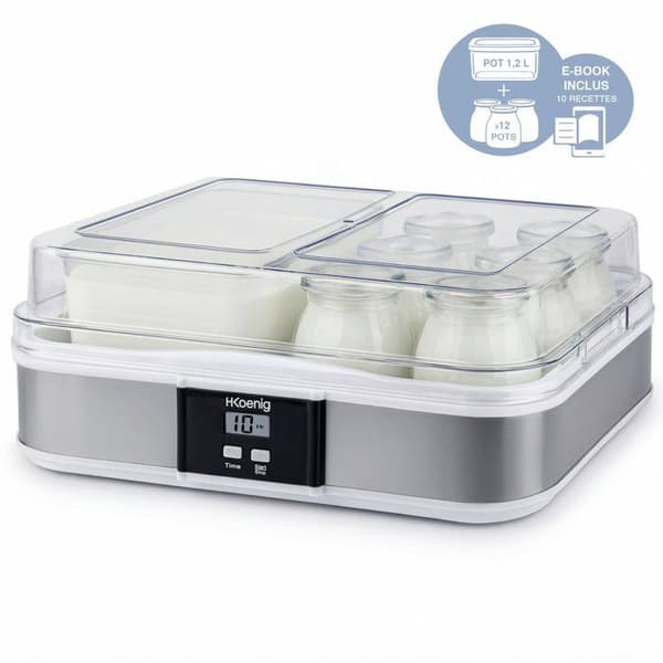 HKoeNIG Yogurt Maker - ELY120 - 12 x 160 ml Jars + 1.2 L Container - Programmable 15 Hours - 15W