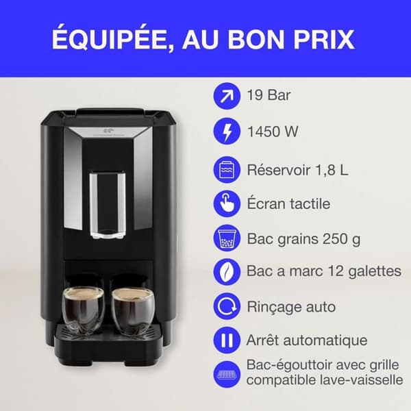 Continental Edison Espresso Machine - CECFAUTOB - Grinder - 19 Bar - Black