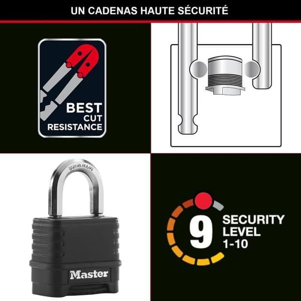 MASTER LOCK Combination Padlock - M178EURD - Excell - Zinc - 57 mm - Black