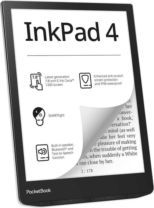 PocketBook InkPad 4 eBook Reader Touchscreen 32GB Wi-Fi Black Silver
