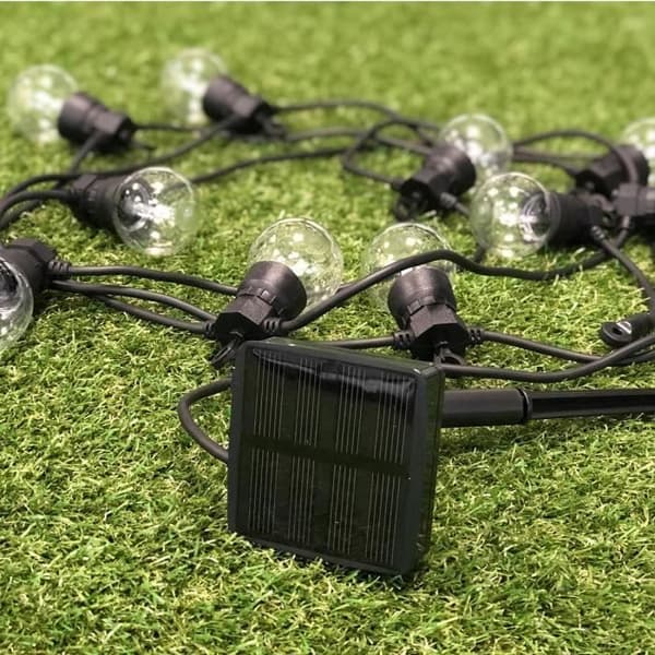 PARTY CLEAR SOLAR String Lights - 10 Clear Globes - Warm White LEDs - 5.90 m - 8 Modes