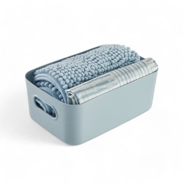TODAY Shower Set - Basket, Mat, Curtain - Blue
