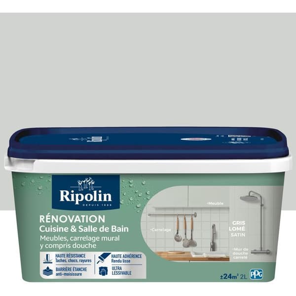 RIPOLIN Kitchen and Bathroom Renovation Paint Lome Grey Satin 2 L