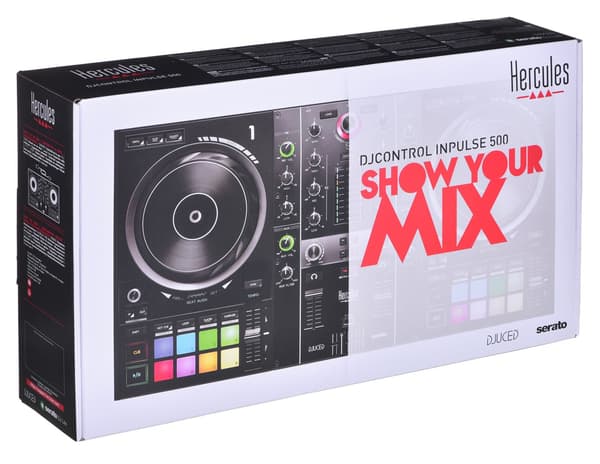 HERCULES DJControl Inpulse 500 - DJ Controller - Integrated Audio Interface - 16 RGB Pads - Black