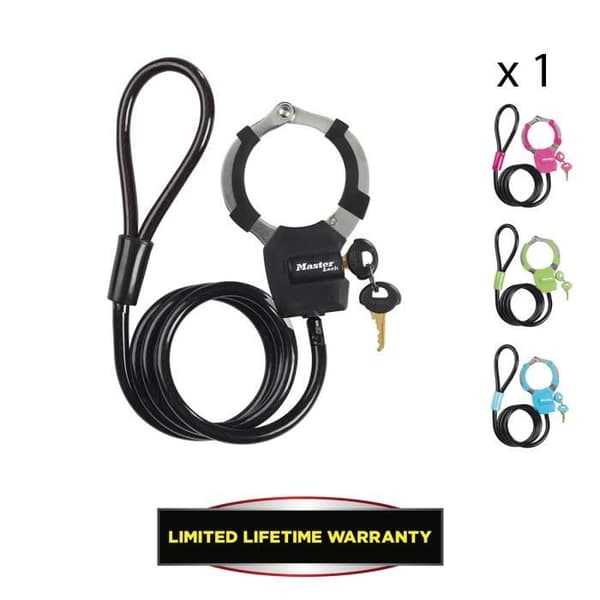 Master Lock Key Lock with Handcuff - 1 m - Ideal for Scooters - Black 8275EURDPRO