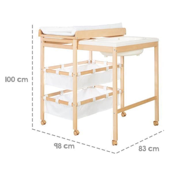 ROBA Extendable Changing Table with Bathtub - BABY POOL - Natural Wood