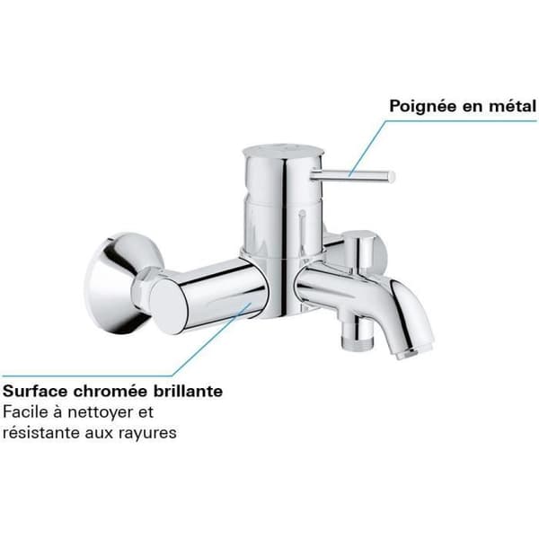 GROHE Wall-Mounted Single-Lever Bath/Shower Mixer - Chrome Finish - Depth 191 mm