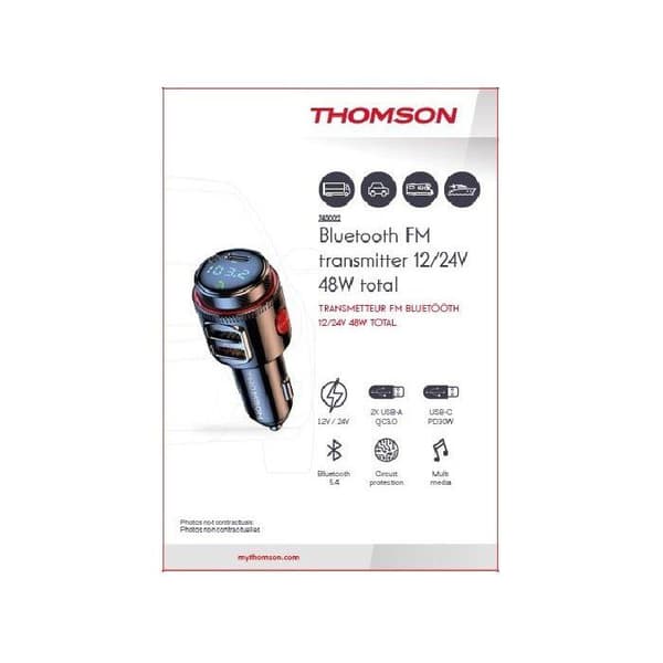 THOMSON Bluetooth FM Transmitter V5.4 - 12/24V - 48W - 2 USB-A QC 3.0 & PD 30W