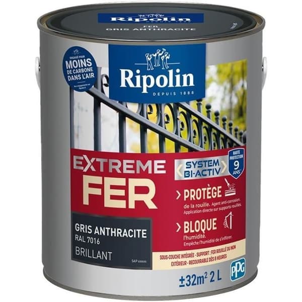 RIPOLIN Iron Paint - Anthracite Gray - Glossy - 2 L