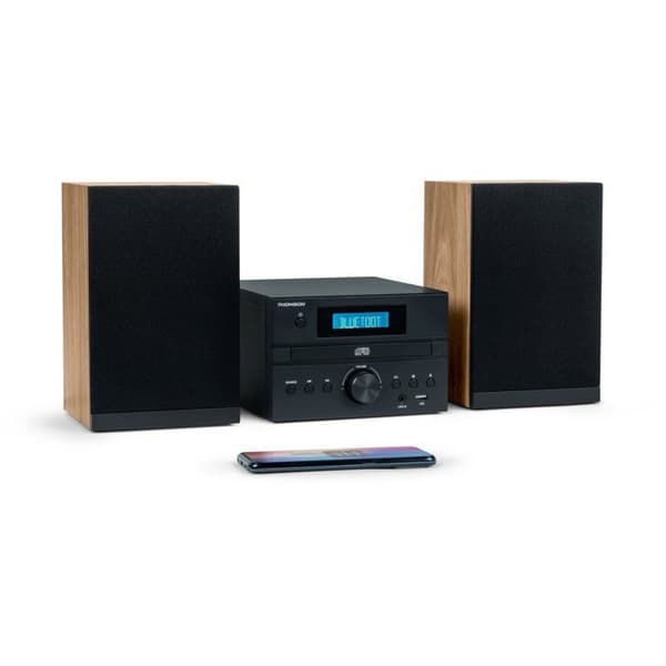 THOMSON Micro Hi-Fi System - Bluetooth, Radio, CD, MP3, USB, DAB - Wood and Black