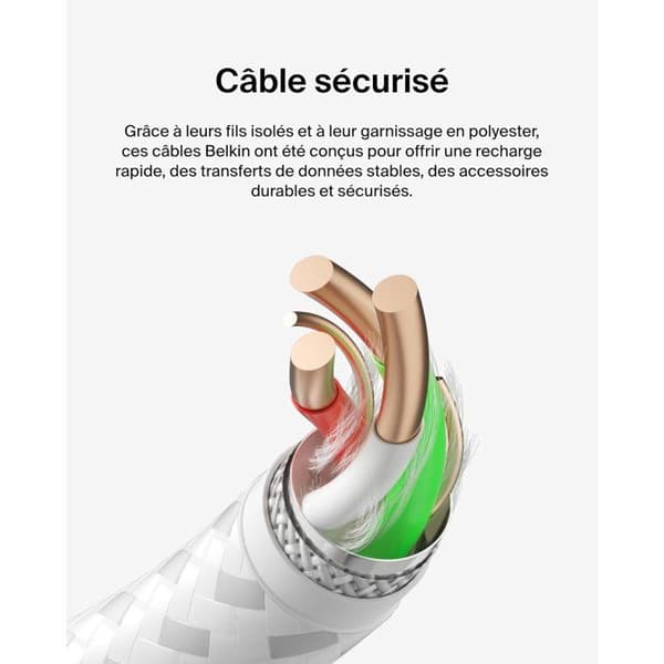 BELKIN Braided Cable USB-C to USB-A 2 m White