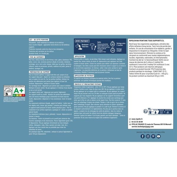 Ripolin Multi-surface Paint - Pastel Blue - RAL 5024 - Matte - 2 L