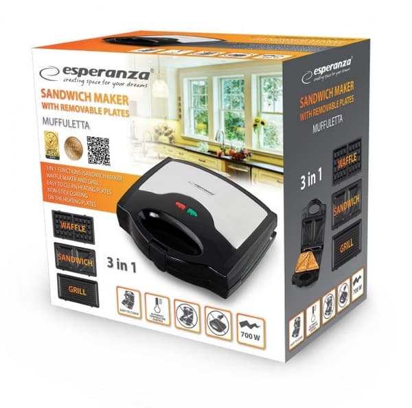 Esperanza Sandwich Maker 700W Black Gray EKT005