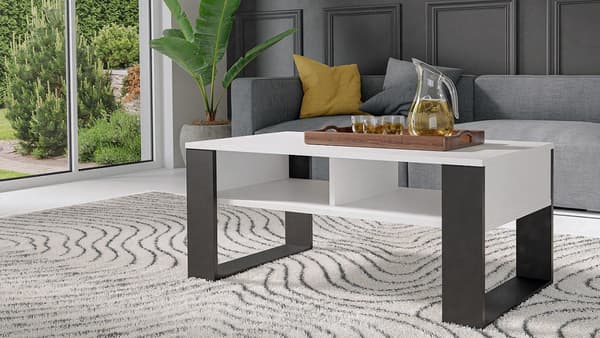 Topeshop MODERN 2P Coffee Table White/Black with Loft Shelves - Model: MODERN 2P