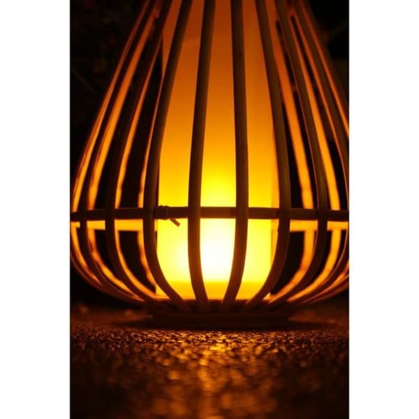 Solar Lamp - Marta - Beige - Natural Bamboo - Flame Effect