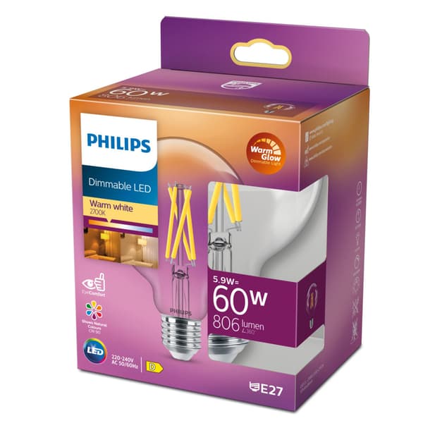 Philips LED Classic G93 Clear 60W E27 Dimmable - 806 Lumen