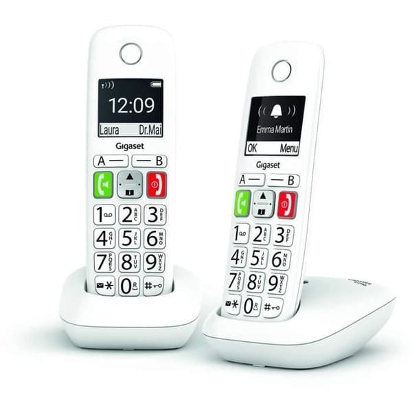 GIGASET E290 Duo Cordless Phone - White - Large Screen, Large Buttons, Audio Boost
