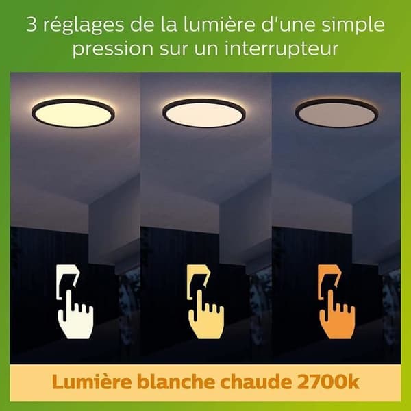 Philips SuperSlim 15W LED Ceiling Light, Black, IP54, Outdoor