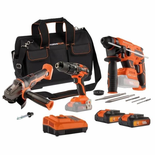 Dual Power 20V 3-Tool Pack - Drill/Driver, Angle Grinder, Hammer Drill